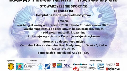 "Badaj i lecz nerki - ratuj życie". Stowarzyszenie Sport CK zaprasza na bezpłatne badania profilaktyczne