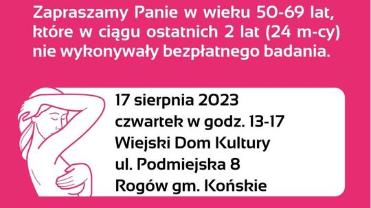 Bezpłatne badania mammograficzne w Rogowie i Dziebałtowie