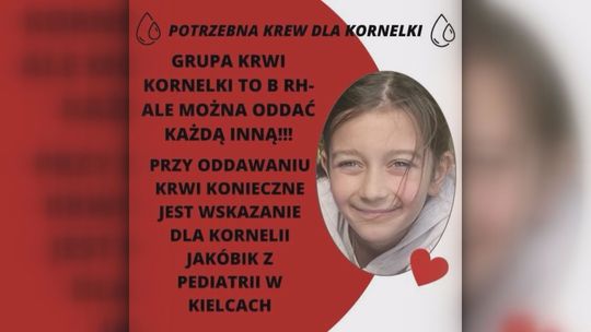 Potrzebna krew dla Kornelii Jakóbik B- RH(-)