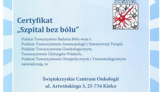 ŚCO z certyfikatem „Szpital bez bólu”
