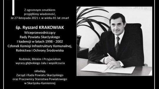 Zmarł Ryszard Krakowiak, wiceprzewodniczący Rady Powiatu Skarżyskiego I kadencji