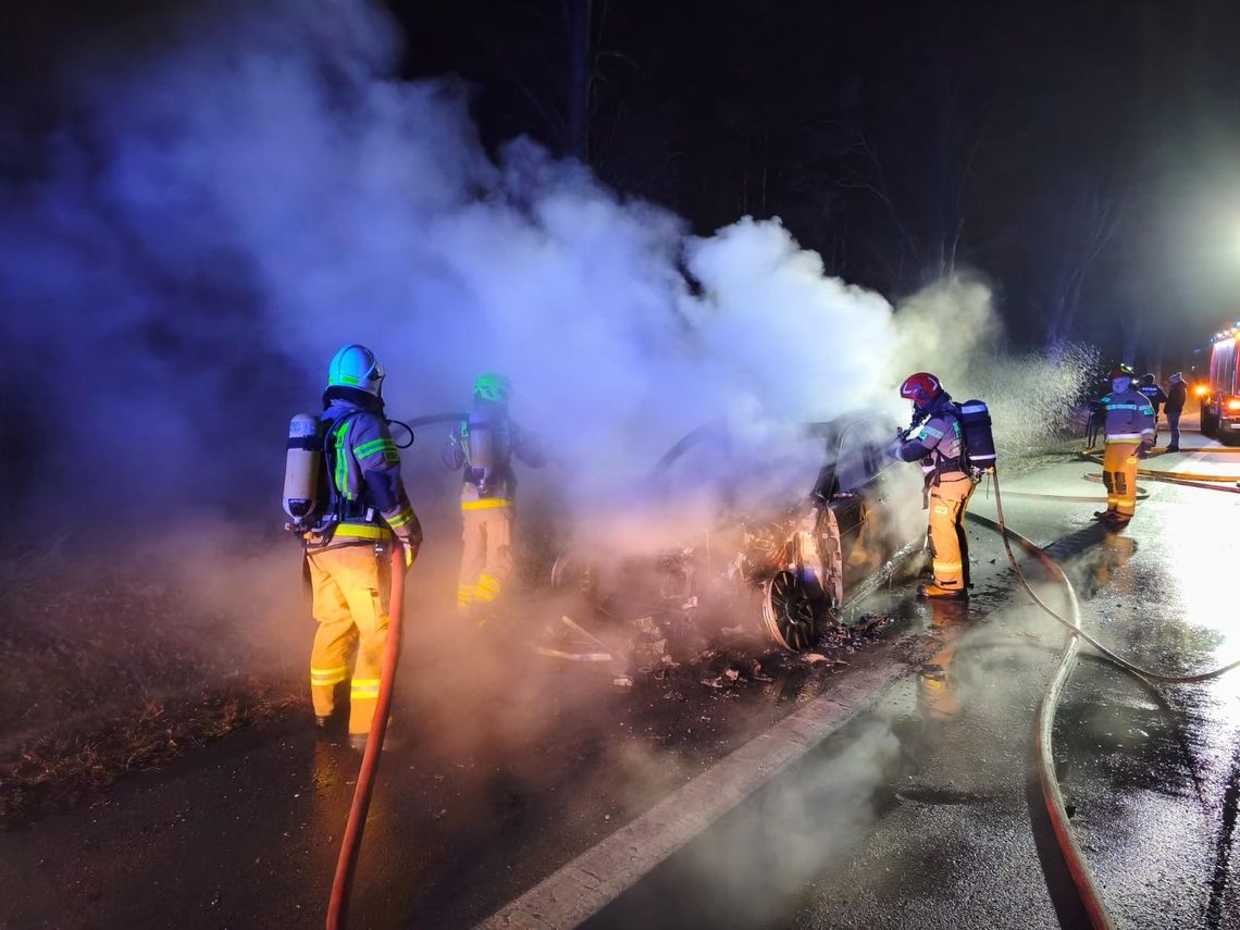 Jaguar spalił się na drodze