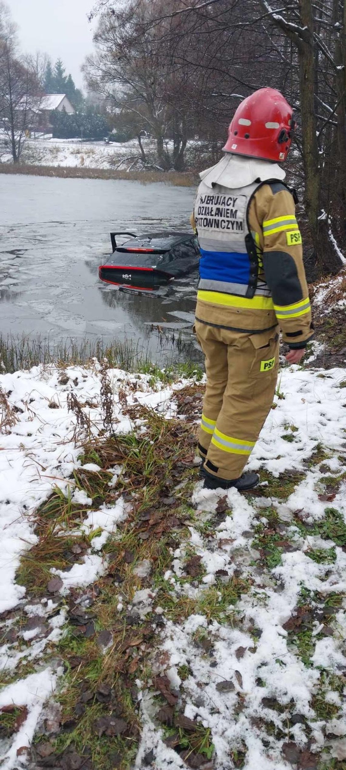 Kia zaparkowała w stawie