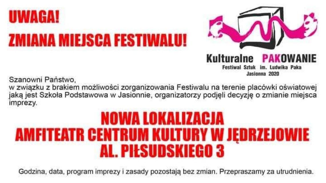 “Kulturalne PAKowanie” Festiwal Sztuk im. Ludwika Paka jednak w amfiteatrze Centrum Kultury w Jędrzejowie 