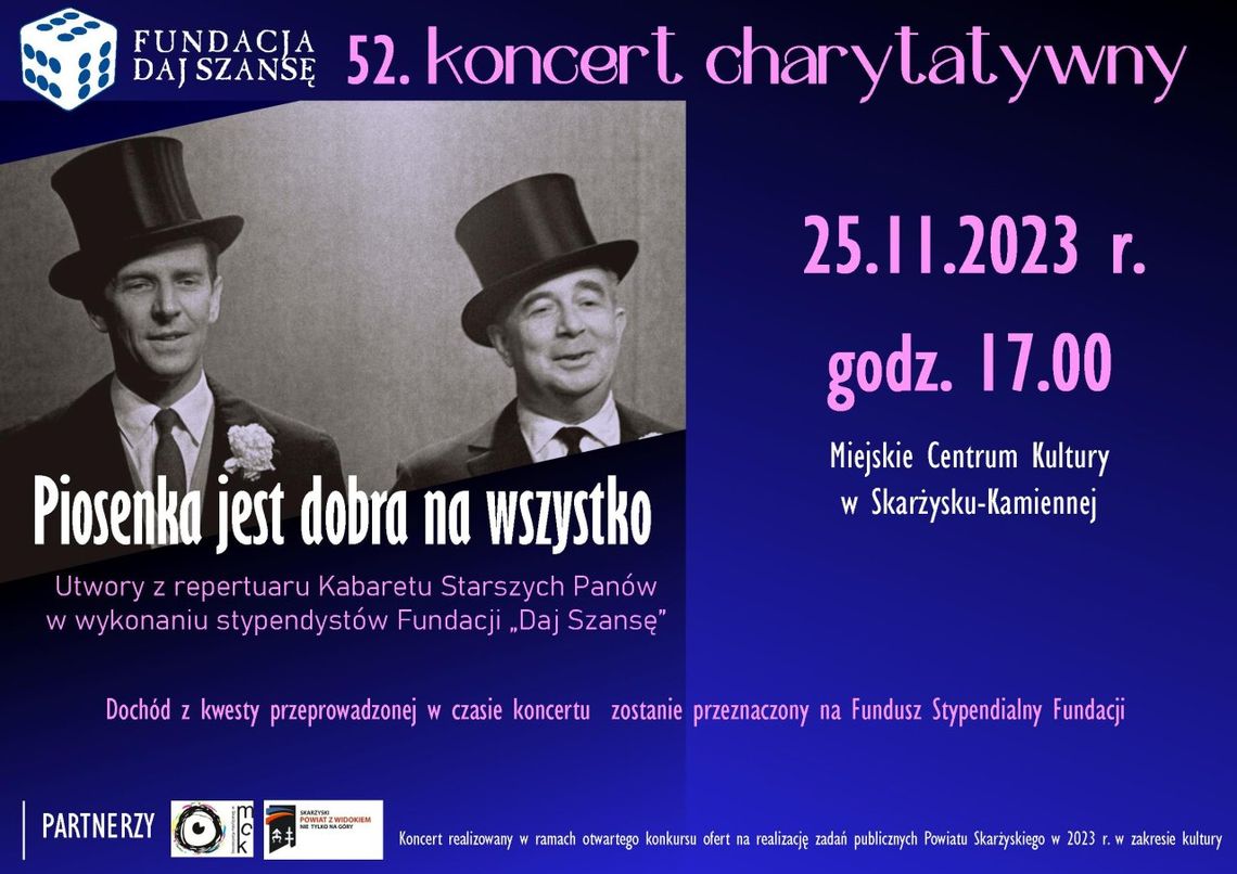 „Piosenka jest dobra na wszystko” - 52. koncert fundacji Daj Szansę już w sobotę