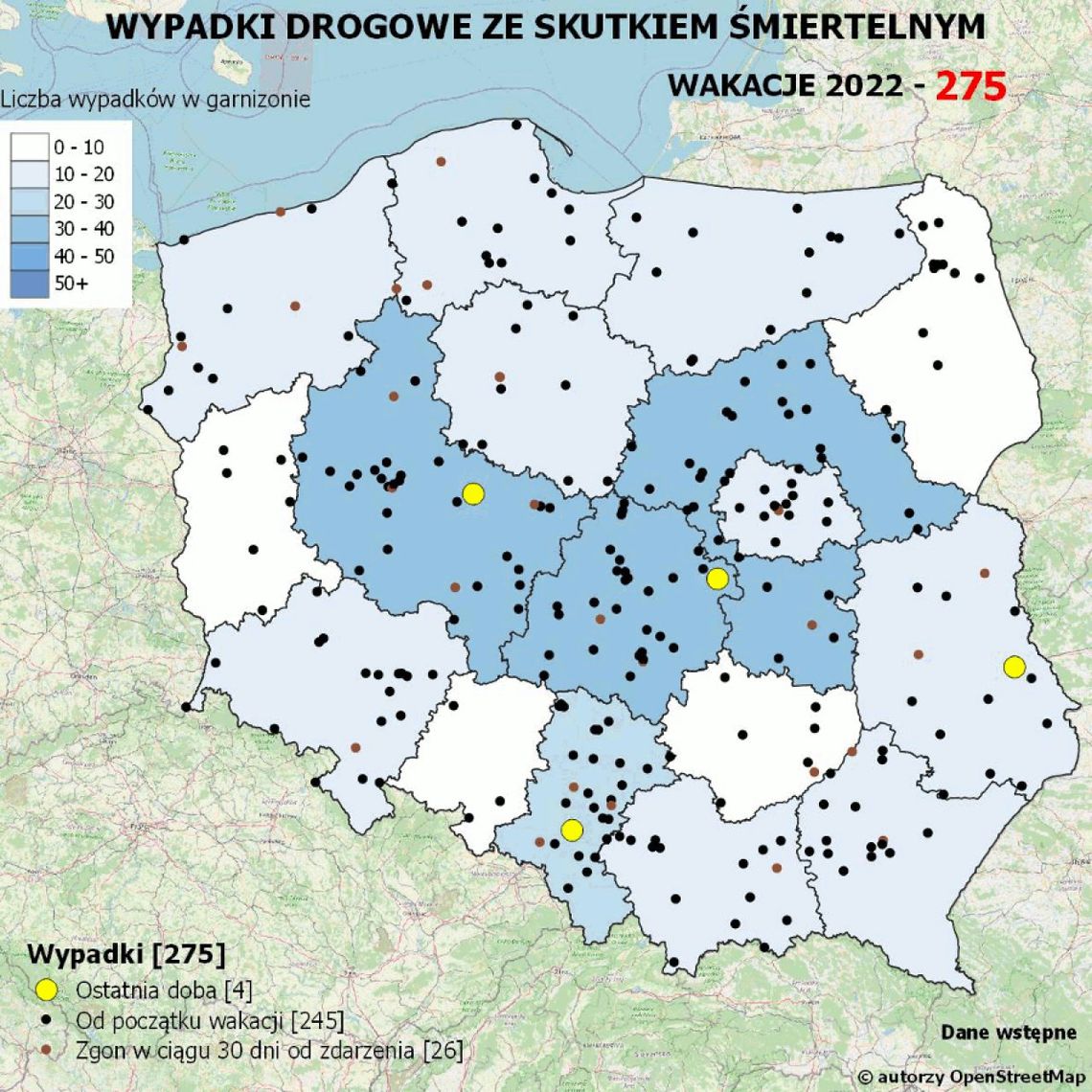 Policyjna mapa wypadków drogowych ze skutkiem śmiertelnym 