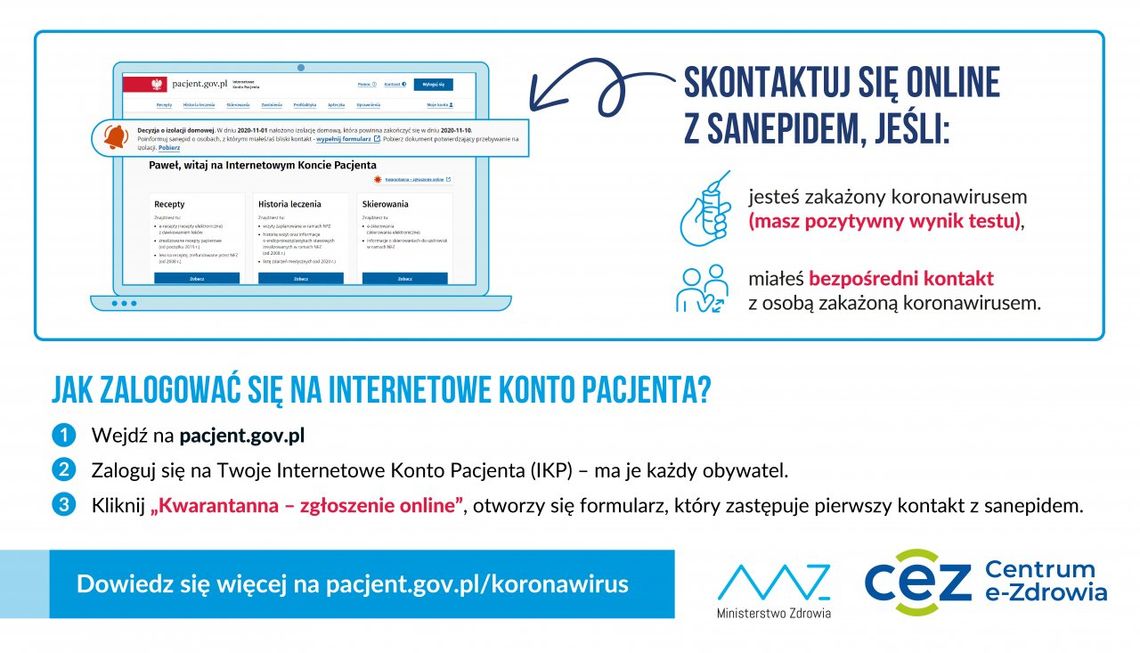 Zamiast telefonicznie kwarantannę zgłosisz do sanepidu przez IKP Zamiast telefonicznie kwarantannę zgłosisz do sanepidu przez IKP