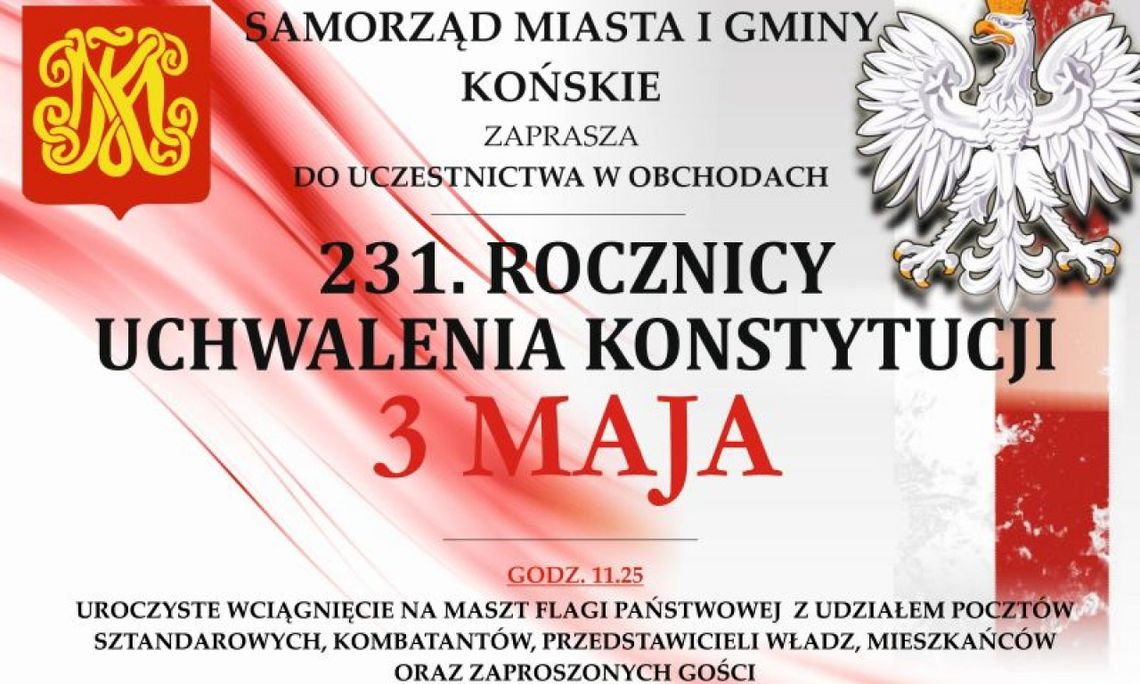 Zapraszamy na obchody 231. Rocznicy Uchwalenia konstytucji 3 Maja do Końskich