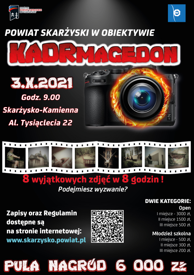 Plakat promujący konkurs fotograficzny Kadrmagedon.